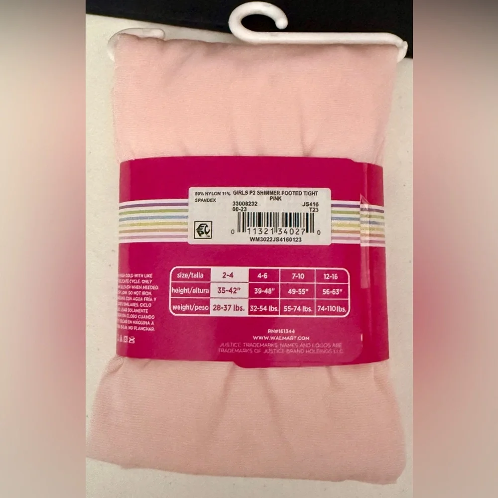 JUSTICE Girls XS Shimmer Footed Tights 2 Pairs Pink SIZE 2-4 NEW